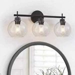 Zevni Vanity 7"X22"X8" 3LIGHT Brass Globe Seeded Glass Rustic Black Indoor. Fixed Price $32.00.