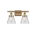Innovations Ballston Sm Cone 2-LT Vanity, Brass Clear/sphere 916-2W-BB-G62. Fixed Price $305.80.