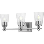 Huntscroft 3-LIGHT Brushed Nickel Vanity With Clear Glass Shades. Fixed Price $54.95.