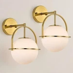 Gold Wall Sconce Fixture 2 Pack Mid Century Modern Golbe Glass Lights. Fixed Price $78.30.