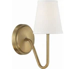 Single Arm Light Natural Brass Wall Sconce White Fabric Shades Modern M90054NB. Fixed Price $69.00.