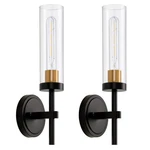 Santostock Wall Sconces Black & Gold Modern Lighting Clear Glass Shade Set Of 2. Fixed Price $49.99.