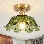 Semi Flush Mount Ceiling Light, Vintage 11", Green Shade Glass .... Fixed Price $69.02.