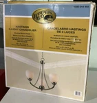 Hampton Bay Hastings 3-LIGHT Brushed Steel Chandelier W/white Glass Shades. Fixed Price $95.00.