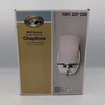 Hampton Bay Chaplinne 1-LIGHT Satin Nickel Sconce Frosted White Shade 1001220089. Fixed Price $18.99.