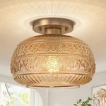 Oykyohei Semi Flush Mount Ceiling Light Fixture, 11" Vintage Gold 11IN, Amber. Fixed Price $128.36.