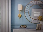 Home Decorators Dawson 1-LIGHT Sconce Aged Brass With White Fabric Shade. Fixed Price $18.95.