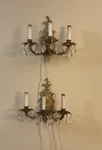 Vtg French-style Electric Brass Wall Sconces W/three Arms & Crystal Drops Spain. Fixed Price $225.00.