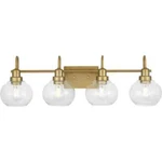 Home Decorators Halyn 31 In. 4-LIGHT Vintage Brass Bathroom Vanity Glass. Fixed Price $35.99.