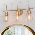 Uolfin 3-LIGHT Gold Vanity Bar, Brass Finish, Clear Glass, Farmhouse. Fixed Price $34.95.
