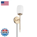 Globe Electric 51635 1-LIGHT Plug-in Or Hardwire Wall Sconce Soft Matte Brass. Fixed Price $71.47.