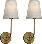 Pathson Set Of 2 Vintage Wall Sconces Linen Fabric Shade, Antique Brass. Fixed Price $133.61.