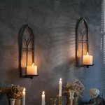 Metal Rustic Wall Sconce Candle Holder Set Of 2 Black Gold Gothic Mount. Fixed Price $43.12.