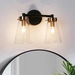 Lnc Modern Minimalist 14 In. 2-LIGHT Black And Brass Bath Vanity. Fixed Price $49.99.