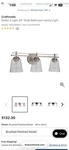Craftmade Drake Light Vanity, Brushed Polished Nickel - 19624BNK3. Fixed Price $60.00.