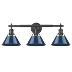 Golden Lighting 3306-BA3 Blk-nvy Orwell 3-LIGHT 27IN Black Vanity Wall. Fixed Price $215.00.