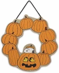 Peanuts Snoopy Jack-o-lantern Halloween Wreath Hanging Wood Wall Decor Fun .... Fixed Price $31.20.