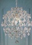 Bestier Silver Chandelier Light Fixture, Crystal Raindrop Design, D16" XH18". Fixed Price $48.00.