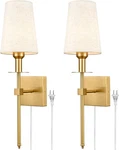 Gold Wall Sconces Set Of Two Plug Lighting With Fabric Shade. Fixed Price $207.87.