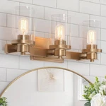 Lnc Modern Industrial 3-LIGHT Dark Gold Vanity With Seeded Glass Shade. Fixed Price $66.49.