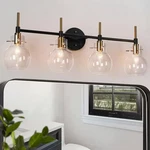 Zevni Black 30 In. 4-LIGHT Bathroom Vanity Brass Wall Sconce Globe, Clear Glass. Fixed Price $119.27.