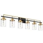 Jazava 44.3 In. 6-LIGHT Black & Gold Finish Vanity With Clear Glass Shade. Fixed Price $51.99.