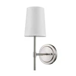 Globe Electric Clarissa 1-LIGHT Brushed Nickel Wall Sconce W/white Fabric Shade. Fixed Price $13.99.