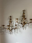 Pair Gold Painted Hollywood Regency Metal Wall 3 Candle Sconces. Fixed Price $279.50.