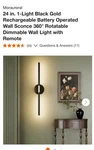 Morauroral 24 In. 1-LIGHT Black Gold Rechargeable Battery Operated Wall Sconce. Fixed Price $39.89.