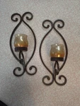 2 Wrought Iron Wall Sconces With Glass Candle Holders. Fixed Price $32.49.