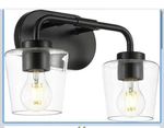 Audickic Matte Black Clear Glass Two Light Fixture Bathroom Vanity. Fixed Price $29.99.