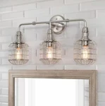Lnc 3-LIGHT Nickel Modern Industrial Cage Silver Linear Wall Sconce Vanity. Fixed Price $98.00.