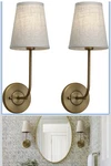 Set Of 2 Vintage Wall Sconces Linen Fabric Shade, Lights Brass Finish - Wired. Fixed Price $60.00.
