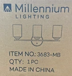 Millennium 3683-MB Lighting 22 In. 3-LIGHT Matte Black Vanity. Fixed Price $39.89.