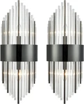 Oukaning 7.87 In. 2-LIGHT Black Modern Crystal Wall Sconce (2-PACK). Fixed Price $95.00.