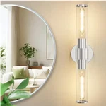 19.84 In 2-LIGHT Chrome Vanity Fixture W/clear Glass Shape Wall Mount Lamp. Fixed Price $37.19.