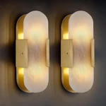 Elegant 13.8" Brass Alabaster Wall Sconces Set For Modern Indoor Lighting. Fixed Price $347.99.