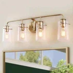 Gold 31 In. 4-LIGHT Farmhouse Brass Vanity Wall With Seeded Glass Shades. Fixed Price $89.95.