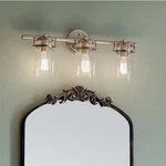 24" Kichler Brinley 3-LIGHT Brushed Nickel Vintage Bathroom Vanity W/ Glass Shad. Fixed Price $74.99.