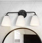 Origin 21, "mackie" 3 Light Modern Vanity Bar Opal Glass Shades Matte Black. Fixed Price $110.00.