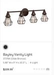 Kichler 06106049 Bayley 4-LIGHT Bathroom Vanity Olde Bronze Finish 30.5 Rustic. Fixed Price $142.36.