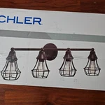 Nib Nice Bathroom Olde-bronze 4-LITE Vanity Wall Light, W/ Metal-cage Bulb-guard. Fixed Price $109.95.