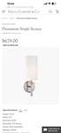 Visual Comfort, Aerin Drunmore Single Sconce, Arn 2018PN/CG-L -polished Nickel. Fixed Price $350.00.