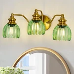 Vintage Bathroom Light Fixtures Gold Vanity With Green Glass Lampshade .... Fixed Price $69.89.