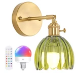 Shenmoyl Vintage Battery Operated Wall Sconce With Green Tulip Glass Lampshade. Fixed Price $62.33.
