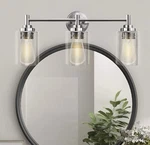 Ouvr Vanity Fixtures, 3-LIGHTS Bathroom With Clear Glass Shade Brush. Fixed Price $38.99.