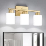 Fonmyim 3-LIGHT Vanity Bathroom Wall Sconce Gold Frosted Glass E26. Fixed Price $89.99.