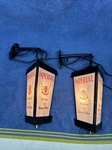 Two Vintage Imperial Whiskey Hanging Lights Sconce Hiram Walker Sign. Fixed Price $189.95.