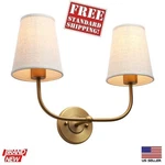 Permo Wall Sconce Double Head Vintage Antique 2-LIGHTS W/flared Funnel Linen. Fixed Price $49.99.