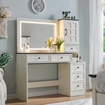 Farmhouse Vanity Desk With Touch Screen Led Mirror, Big Make Up Table. Fixed Price $279.98.